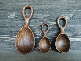 Handmade walnut wood scoop set  Kitchen scoop set Chef&#39;s scoops  - £74.32 GBP