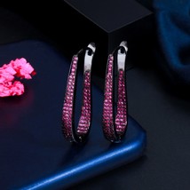 New Fashion Fuchsia Cubic Zirconia Black Gold Long Circle Hoop Earrings for Wome - £16.87 GBP