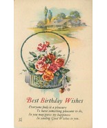 Multi View DB Postcard K053 Best Birthday Wishes Rose Basket Flowers Hou... - $4.95