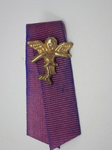 Cupid Angel Pin Purple Fabric Ribbon With Gold Colored Vintage - $11.35