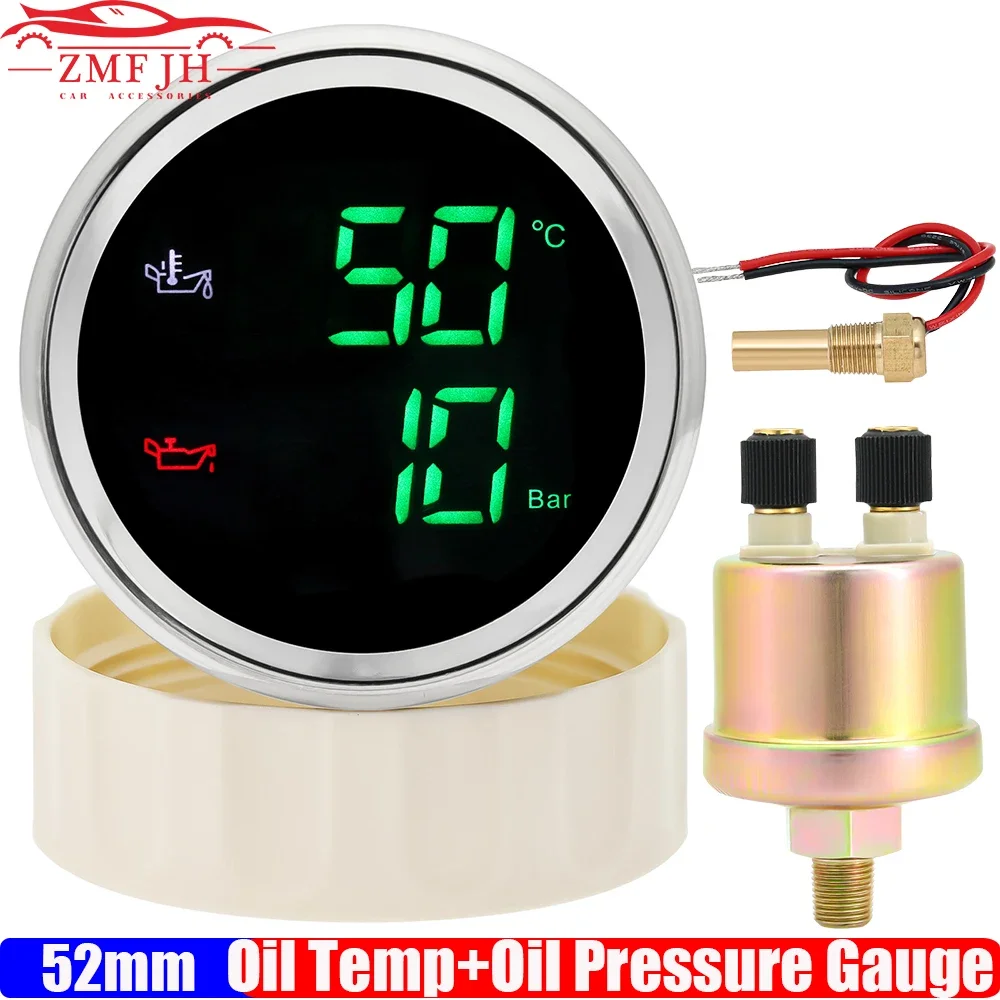Digital 2 IN 1 Oil Temperature+Oil Pressure Gauge Green Red LED 52mm Gauge with - £35.35 GBP