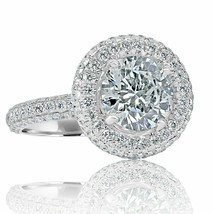 GIA Certified 3.48 TCW Halo Round Cut Diamond Engagement Ring 18k White Gold - £9,645.18 GBP