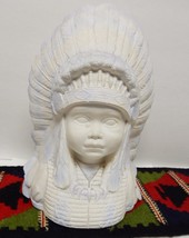 Byron Molds Bust Head Child Tribal Native Head Dress Ceramic Statue LG &#39;82 Vtg - £47.00 GBP