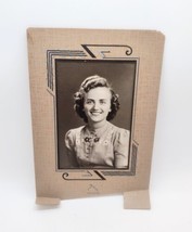 Vtg 1930s 40s Photograph Portrait Picture Pretty Lady Smile Art Deco Frame Cross - £8.92 GBP