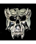 Sterling silver men&#39;s ring Vampire Skull Nosferatu with Two Blue Sapphir... - $237.71 CAD