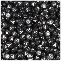BeadTin Black Opaque 7mm Coin Plastic Alphabet Beads - White Letter A (1... - $2.09