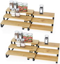 4Pcs 3 Tier Expandable Spice Rack Step Shelf Organizer For Cabinet Countertop - £44.03 GBP