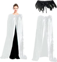 Unisex Hooded Cape Long Velvet Cloak with Natural Feather Shrug Cape Got... - $46.66