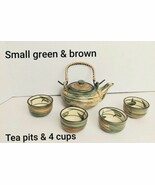 Small Decor Green &amp; Brown Detail Tea Pot  And Cups - €13,90 EUR