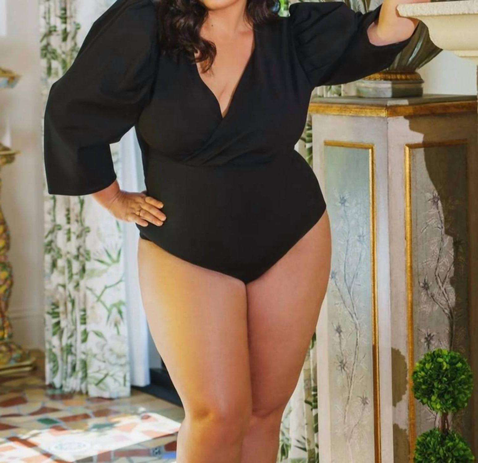 Adriana Contreras Puff Sleeve Bodysuit - Plus Black - $79.00