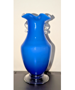 Vintage Murano Cobalt Blue w/white Opaline Interior Blown Art Glass Vase 6” - $25.74