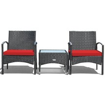 3 Piece Patio Wicker Rattan Furniture Set with Cushion - $144.95
