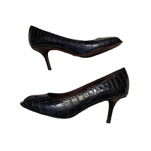 Donald J. Pliner Peep Toe Heels Size 8M Italy Black Reptile Embossed Womens - £23.32 GBP