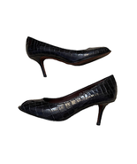 Donald J. Pliner Peep Toe Heels Size 8M Italy Black Reptile Embossed Womens - £23.34 GBP