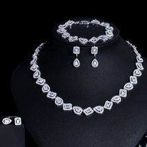 CWWZircons New Sparkling Square Shape Cubic Zircon 4pcs Wedding Bridal Necklace  - £64.58 GBP