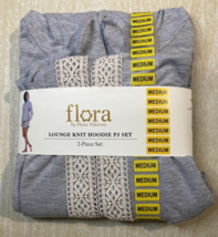 NEW Flora by Flora Nikrooz 2 Piece Lounge Knit Hoodie PJ Set Size Medium Grey - £11.21 GBP