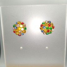 Vintage Crystal Flowers Earrings, Colorful Sparkle Bouquet, Prong Set Jewel Tone - £28.61 GBP