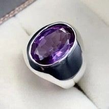 4Ct Oval Cut Lab Created Amethyst Men&#39;s Wedding Band Ring 14k White Gold Plated - £117.98 GBP