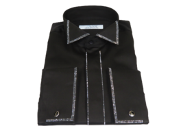 Men CEREMONIA Tuxedo Shirt Rhinestone 100% Cotton Turkey #stn 15 Black W... - £55.46 GBP