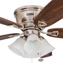 52-In Flush Mount Indoor Fan With Pull Chain, Led Ceiling Fan With Light, Room - £107.08 GBP