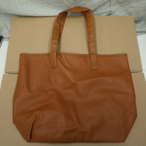 Signature Club A Brown Tote Hand Bag Purse Faux Leather Pleather Large Beachy - £23.92 GBP