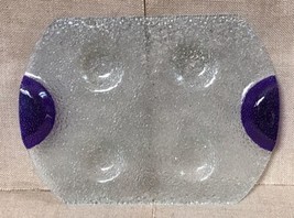 Dansk Textured Clear Glass Escargot Tray Purple Handles 4 Compartment Appetizers - £9.47 GBP