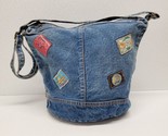 Vintage Shane Patches Denim Shoulder Bag Purse Zip Closure Adjustable Strap - £35.42 GBP