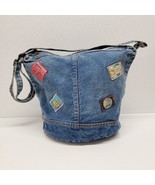 Vintage Shane Patches Denim Shoulder Bag Purse Zip Closure Adjustable Strap - £34.95 GBP