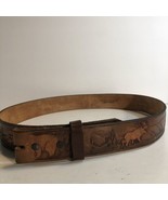 Vintage Genuine Leather Western Belt Size 34 Big Game Animals Bear Moose - $38.30 CAD