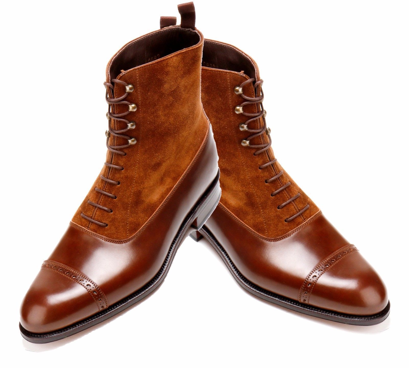 New mens Ankle High Two Tone Boots. Cap Toe Style Tan Suede & Leather Men Boot