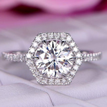 2CTW Round Cut Certified VVS1 Moissanite Wedding Halo Ring 14K White Gold Plated - £115.07 GBP