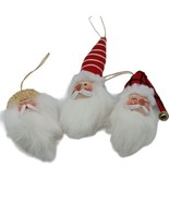 Vtg Santa Furry Bearded Face Heads Christmas Ornaments Set of 3 Differen... - £9.54 GBP