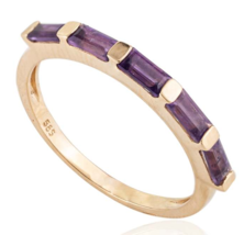 14k Yellow Gold Stackable Amethyst Half Band Ring Gift for Her - £249.39 GBP