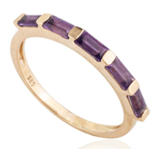 14k Yellow Gold Stackable Amethyst Half Band Ring Gift for Her - £233.34 GBP