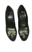 La Femme Publique Black Peeptoe heels with bow vtg 40/50s Pinup inspired sz 38.5 - £46.18 GBP