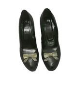 La Femme Publique Black Peeptoe heels with bow vtg 40/50s Pinup inspired... - £45.15 GBP
