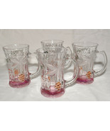 Vintage Soga Japan Glass Mugs Embossed Mugs w Frosted &amp; Floral Motif Set... - £19.94 GBP