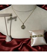 Vintage Damascene Necklace Bracelet Earrings Set Floral Birds - $1,019.75 MXN