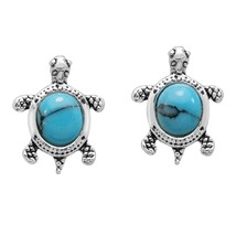 Cute Little Sterling Silver Turtle Reconstructed Blue Turquoise Stud Earrings - £12.50 GBP