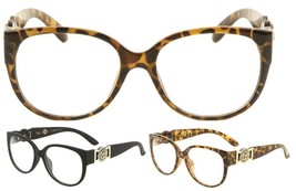 Kleo Oversized Gold Lion Medallion Cat Eye Clear Lens Sunglasses Retro Designer - £6.25 GBP