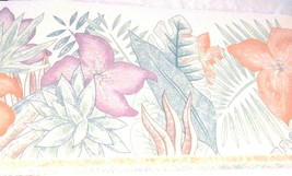 Wallpaper Border Tropical Leaf Leaves Blue Pink Purple Gray White PD-820... - $14.83