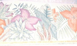 Wallpaper Border Tropical Leaf Leaves Blue Pink Purple Gray White PD-820... - £11.81 GBP