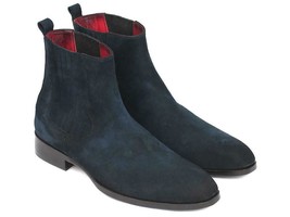 Paul Parkman Mens Shoes Boots Navy Blue Suede Chelsea Handmade SD875NVY - £369.84 GBP