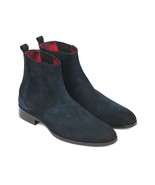 Paul Parkman Mens Shoes Boots Navy Blue Suede Chelsea Handmade SD875NVY - $644.93 CAD