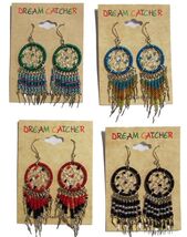 6 PAIR ASST COLOR DREAM CATCHER EARRINGS W SEED BEADS surgical steel LADIES - $34.07