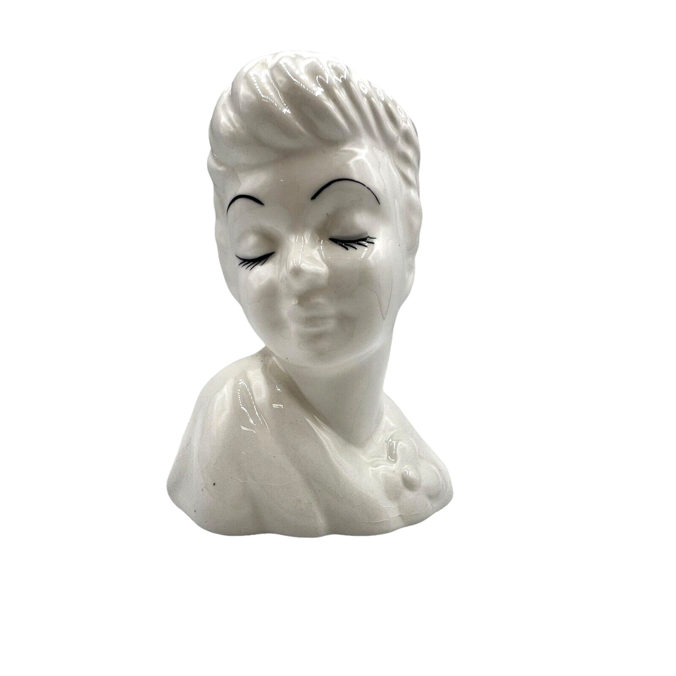 Primary image for Vintage Lady Head Vase Napco 3M2544 Red Lips Dot Flower Hollywood Planter Faded