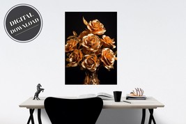 Artisan PRINTABLE wall art, Bouquet of Roses dipped in Gold Print | Downloadable - £2.80 GBP