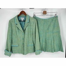 Vintage Pendleton Skirt Suit Sz 12 Blue Green Blazer Pleated Skirt Silk - £39.02 GBP