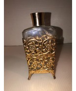 Vintage Refillable Perfume Bottle With Gold Tone Filigree 4 Footed Sleeve - £10.32 GBP