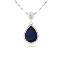 Authenticity Guarantee 
ANGARA Sapphire Teardrop Pendant with Diamond in Rose... - £503.81 GBP